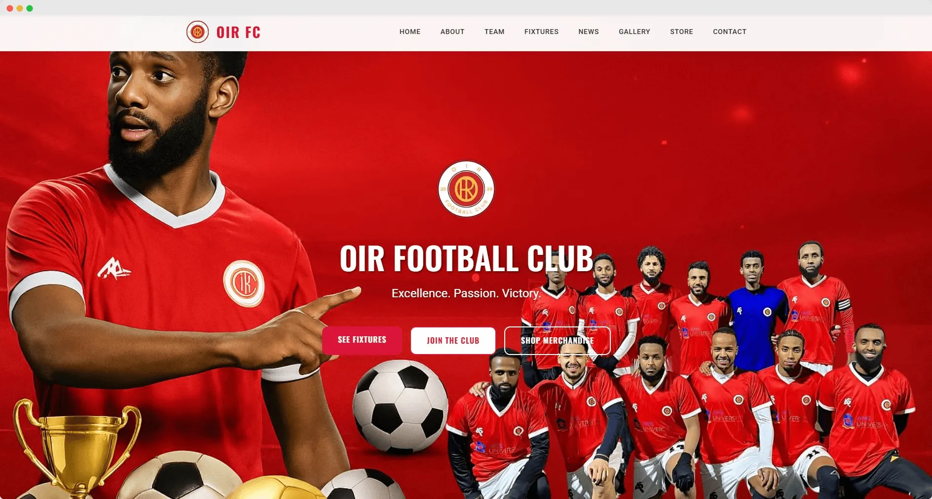 OIR FC website mockup showing grassroots football club site